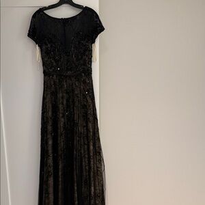 Basix Black Embellished Evening Dress - Elegant Lace & Sequin Detail